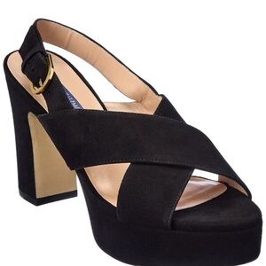 Stuart Weitzman Jerry Black Suede Platform Slingback Sandals